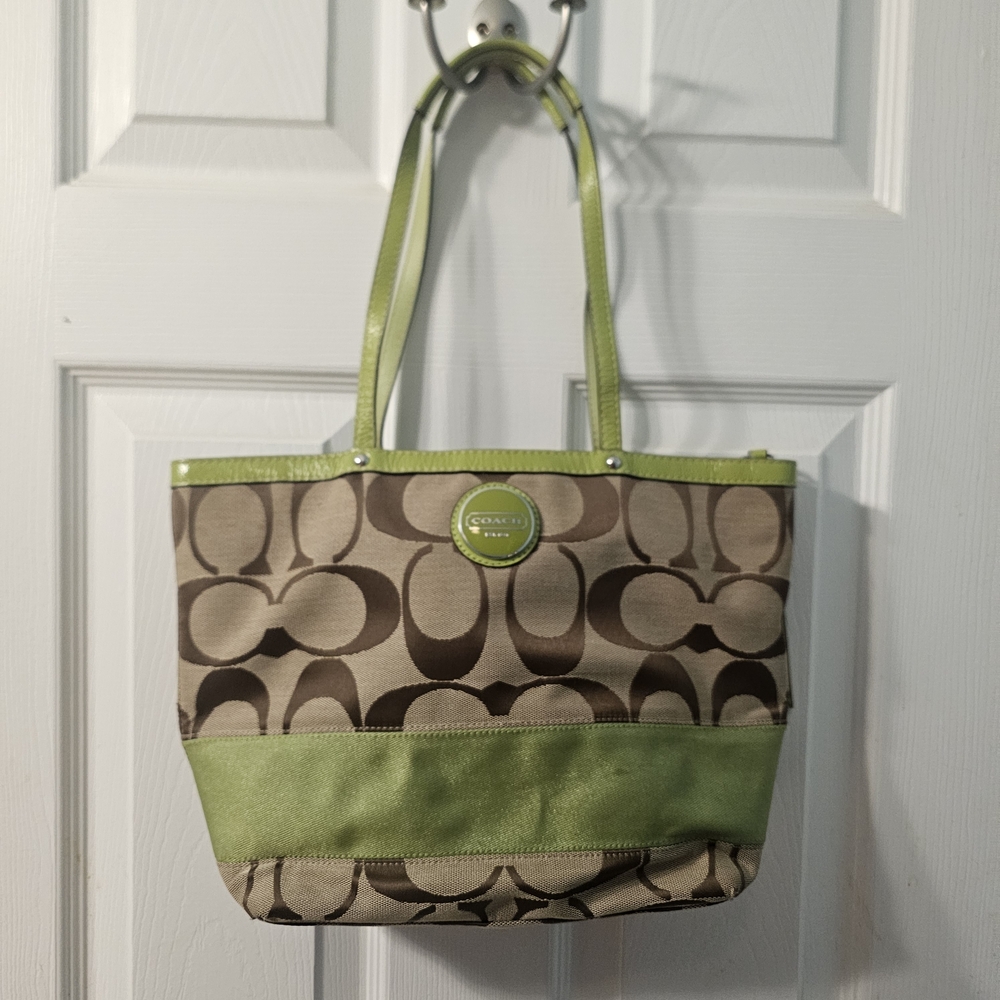 Coach Green and Brown Stripe Women's Tote Bag F15112